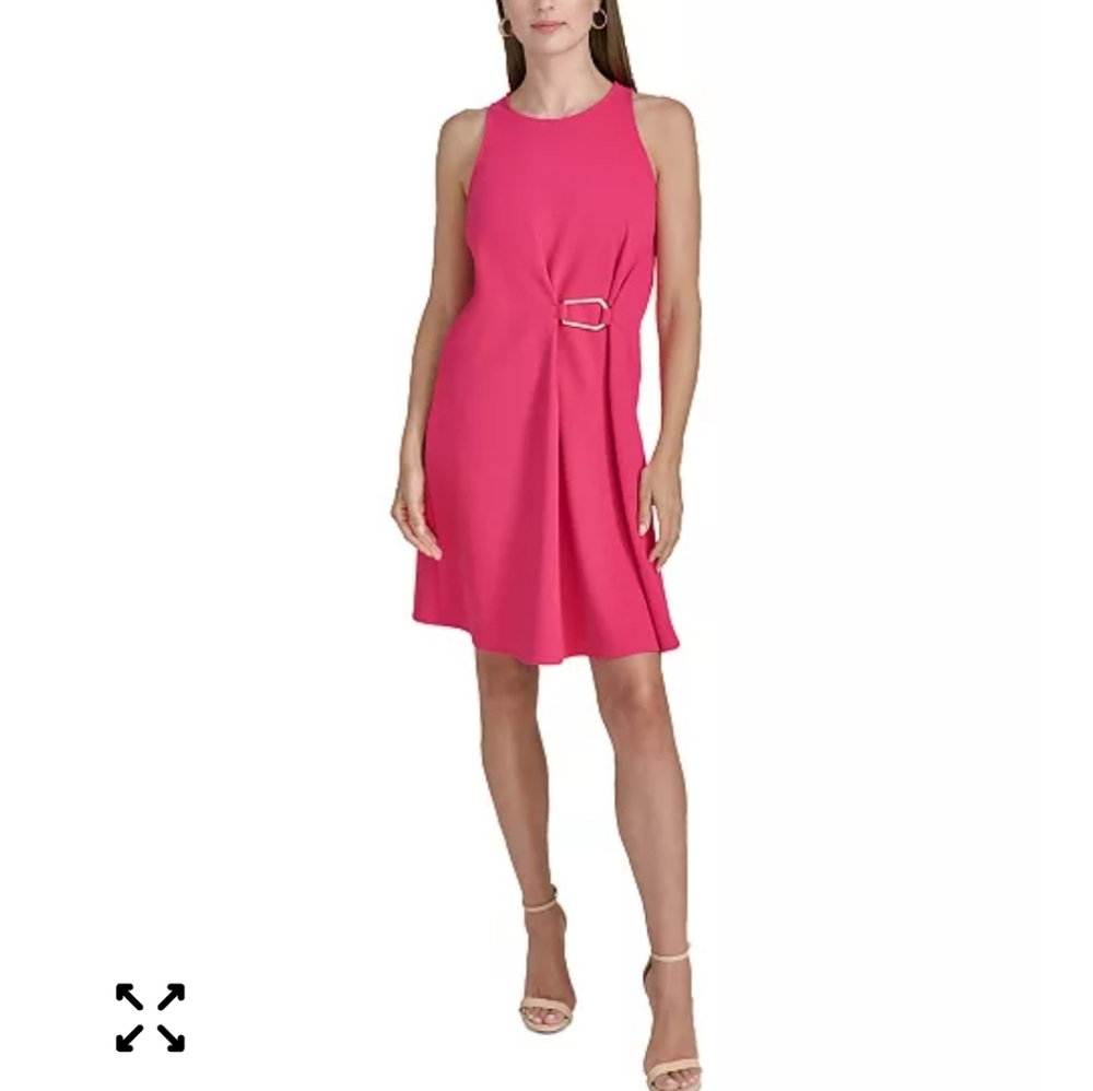 Halston Women's Ring-Trim Shift Dress Sz 14 Hot Pink Barbie NWT Cocktail Party